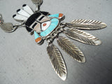 One Of The Best Vintage Native American Zuni Turquoise Kachina Sterling Silver Inlay Necklace-Nativo Arts