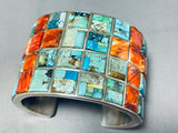 Native American Checkerboard Inlay Navajo Turquoise Shell Sterling Silver Bracelet-Nativo Arts