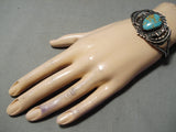 Stunning Vintage Native American Navajo #8 Turquoise Sterling Silver Leaf Bracelet Old-Nativo Arts