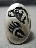 Huge Vintage Hopi Native American Sterling Silver Bear Ring-Nativo Arts