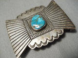 Authentic Vintage Native American Navajo Spiderweb Turquoise Sterling Silver Sun Buckle-Nativo Arts