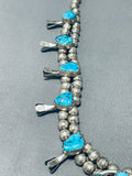 Marvelous Vintage Native American Navajo Morenci Turquoise Sterling Silver Squash Necklace-Nativo Arts
