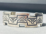 Thick Rudy Willie Vintage Native American Navajo Sterling Silver Geomtric Bracelet Cuff-Nativo Arts