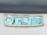 Stunning Vintage Native American Navajo Blue Diamond Turquoise Sterling Silver Bracelet Signed-Nativo Arts