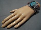 Extremely Rare #8 Turquoise Vintage Native American Navajo Sterling Silver Bracelet Old Cuff-Nativo Arts