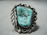 Beautiful Vintage Native American Navajo Turquoise Sterling Silver Swirl Ring Old-Nativo Arts