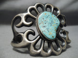 Huge Heavy Thick Vintage Native American Navajo Apache Turquoise Sterling Silver Bracelet Old-Nativo Arts