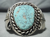 Signed Vintage Native American Navajo Old Morenci Turquoise Sterling Silver Leaf Bracelet-Nativo Arts