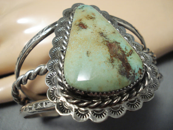 Astonishing Native American Navajo Green Kingman Turquoise Sterling Silver Bracelet Signed-Nativo Arts