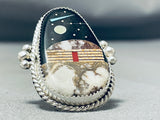 Noteworthy Native American Navajo Coral Jet Inlay Sterling Silver Ring-Nativo Arts