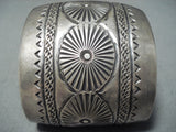 Wheels Vintage Native American Navajo Sterling Silver Handstamped Huge Bracelet-Nativo Arts