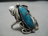 Fabulous Vintage Native American Navajo Pilot Mountain Turquoise Sterling Silver Swirl Ring-Nativo Arts