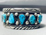 Heavy 83 Grams Vintage Native American Navajo Turquoise Sterling Silver Bracelet Old-Nativo Arts