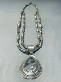 Rare Longer Signed Vintage Native American Navajo Sterling Silver Torpedo Necklace-Nativo Arts