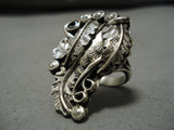 Important Vintage Native American Zuni Henry Yawakia Sterling Silver Leaves Ring Old-Nativo Arts