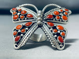 Awesome Native American Navajo Corals Sterling Silver Immense Butterfly Ring-Nativo Arts