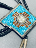 Astonishing Vintage Native American Navajo Turquoise Sterling Silver New Mexico Bolo Signed-Nativo Arts