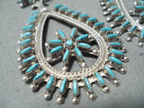 Exquisite Native American Zuni Blue Gem Turquoise Sterling Silver Earrings-Nativo Arts