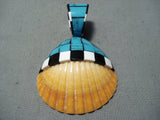 Native American Fabulous Vintage Santo Domingo Inlay Turquoise Jet Shell Pendant-Nativo Arts