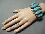 Statement Vintage Native American Navajo Easter Blue Turquoise Sterling Silver Bracelet-Nativo Arts