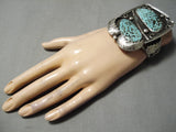 One Of Biggest Best Vintage Native American Navajo #8 Turquoise Sterling Silver Leaf Bracelet-Nativo Arts