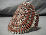 Huge Navajo Coral Sterling Silver Native American Bracelet Cuff-Nativo Arts