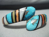 Unique Vintage Native American Navajo Turquoise Swirl Inlay Sterling Silver Bracelet-Nativo Arts