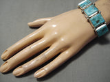 Stunning Vintage Native American Navajo Squared Turquoise Sterling Silver Bracelet Old-Nativo Arts