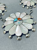 Beautiful Vintage Native American Zuni Inlay Mother Of Pearl 3 Sunfaces Sterling Silver Necklace-Nativo Arts