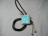 Superior Vintage Native American Navajo Squared Turquoise Sterling Silver Bolo Tie-Nativo Arts