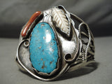 Museum Vintage Native American Navajo Robin's Egg Turquoise Sterling Silver Coral Bracelet-Nativo Arts