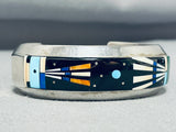 Native American Important Navajo Turquoise Kachina Sterling Silver Thick Bracelet-Nativo Arts