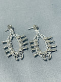 Extremely Unique Vintage Native American Navajo Sterling Silver Squash Blossom Earrings-Nativo Arts