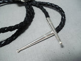 Marvelous Native American Zuni Inlay Jet Turquoise Coral Mother Of Pearl Sterling Silver Bolo-Nativo Arts