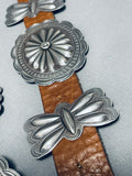 Authentic Signed Vintage Native American Navajo Sterling Silver Hand Tooled Concho Belt Old-Nativo Arts