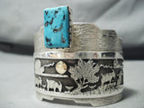 One Of Most Detailed Vintage Native American Navajo Turquoise 14k Gold Sterling Silver Bracelet-Nativo Arts