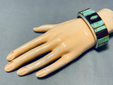Signed Vintage Native American Navajo #8 Turquoise Sterling Silver Wood Inlay Bracelet-Nativo Arts