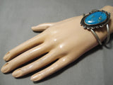 Incredible Deep Blue Turquoise Vintage Native American Navajo Sterling Silver Bracelet Old-Nativo Arts