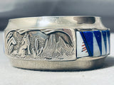 Important Thick Vintage Native American Navajo Lapis Sterling Silver Coyote Bracelet-Nativo Arts