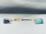 Fred Peters Vintage Native American Navajo Turquoise Inlay Sterling Silver Bracelet-Nativo Arts