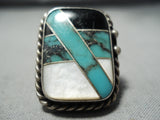 Famous Mine Towering Vintage Native American Navajo Blue Thunder Turquoise Sterling Silver Ring-Nativo Arts