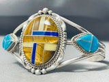 Best Native American Navajo Sher Sandoval Turquoise Tigers Eye Sterling Silver Bracelet-Nativo Arts