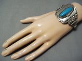 Beautiful Vintage Native American Navajo Blue Gem Turquoise Sterling Silver Bracelet-Nativo Arts