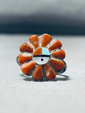 Marvelous Vintage Native American Zuni Spiny Oyster Sterling Silver Sunface Ring-Nativo Arts