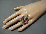 Spectacular Navajo Coral Sterling Silver Dragonfly Ring Native American-Nativo Arts