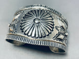 Rare 75 Grams Native American Navajo Sterling Silver Stamped Bracelet-Nativo Arts