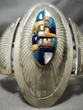 Native American Towering Vintage Navajo Turquoise Inlay Sterling Silver Concho Bracelet Old-Nativo Arts