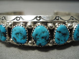Amazing Vintage Zuni Native American Turquoise Sterling Silver Wave Bracelet-Nativo Arts