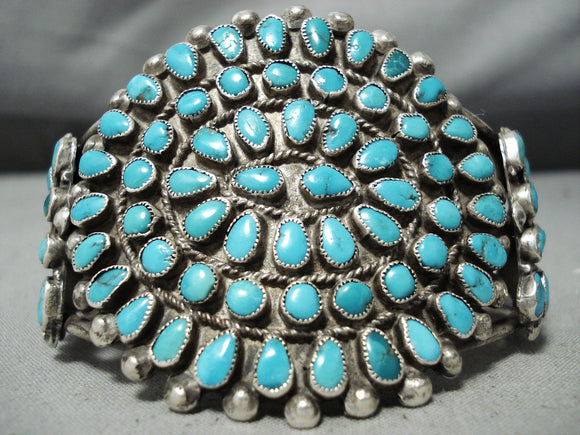Best Most Unique Vintage Native American Navajo Turquoise Cluster Sterling Silver Bracelet-Nativo Arts