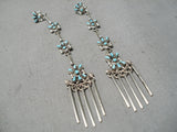 Dynamic Vintage Native American Zuni Turquoise Sterling Silver Dangle Earrings Old-Nativo Arts